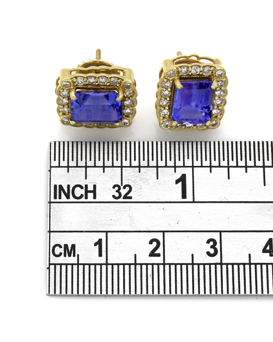 18KY Tanzanite and Diamond Halo Earrings